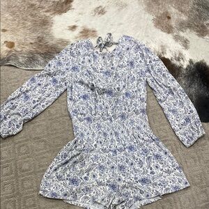 Splendid Floral Long Sleeve Romper with ruching waist